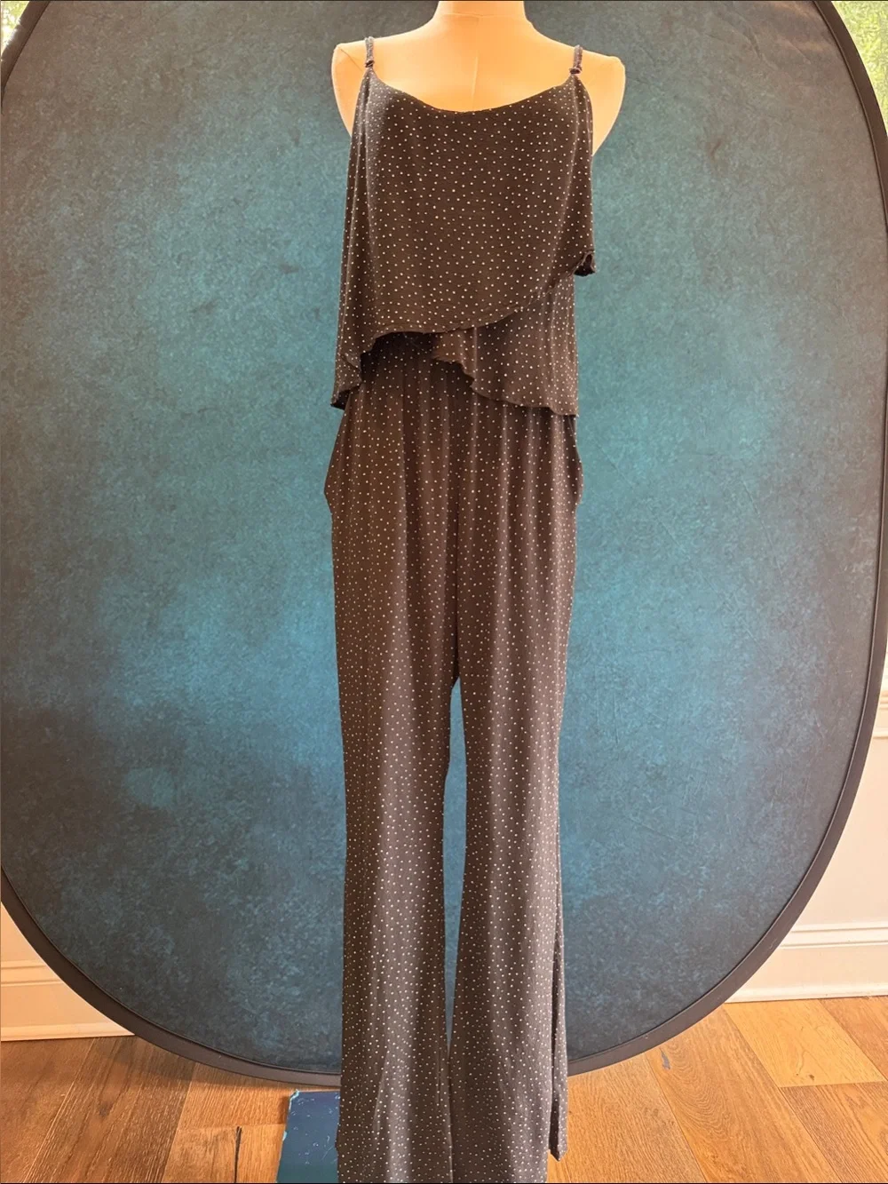 Black Polka Dot Layered Wide-Leg Jumpsuit